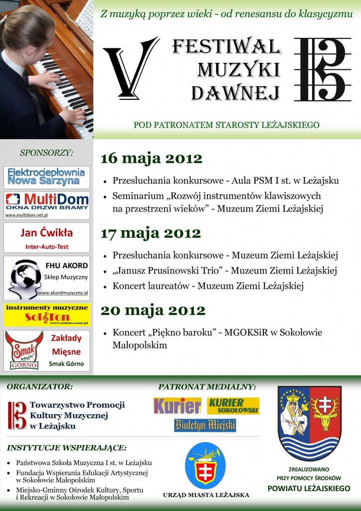 Plakat V Festiwalu Muzyki Dawnej w Leżajsku